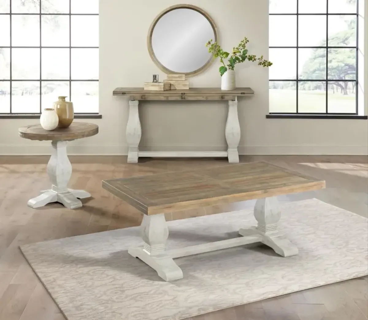 Martin Svensson Napa Pedestal Coffee Table in White Stain & Reclaimed Natural