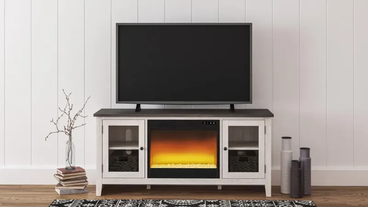 Dorrinson 60 Inch Tv Stand with Electric Fireplace - 4608 Btu/1400W - Two-Tone