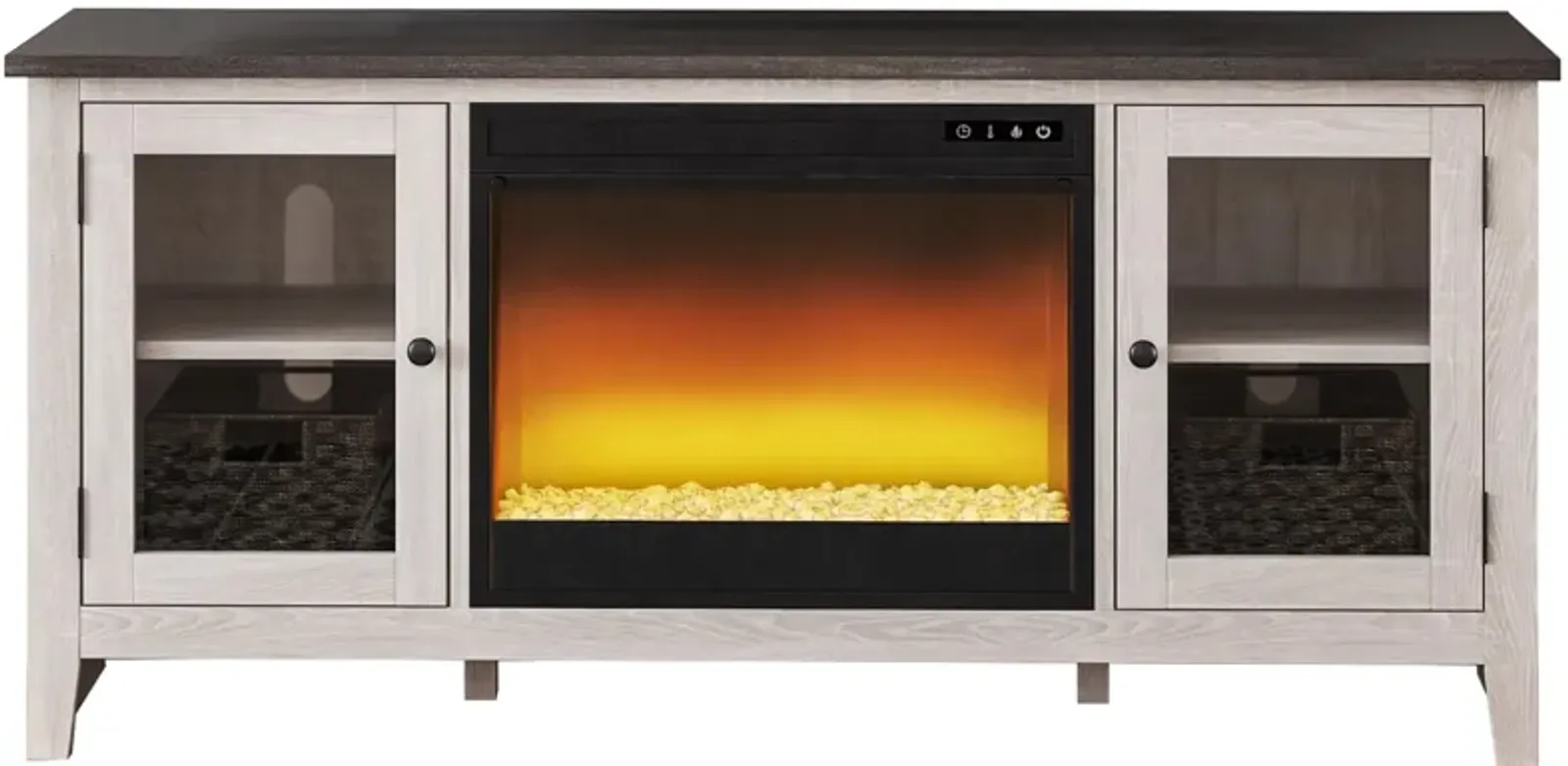 Ashley Dorrinson 60 Inch TV Stand with Electric Fireplace 4608 BTU/1400W Two-Tone