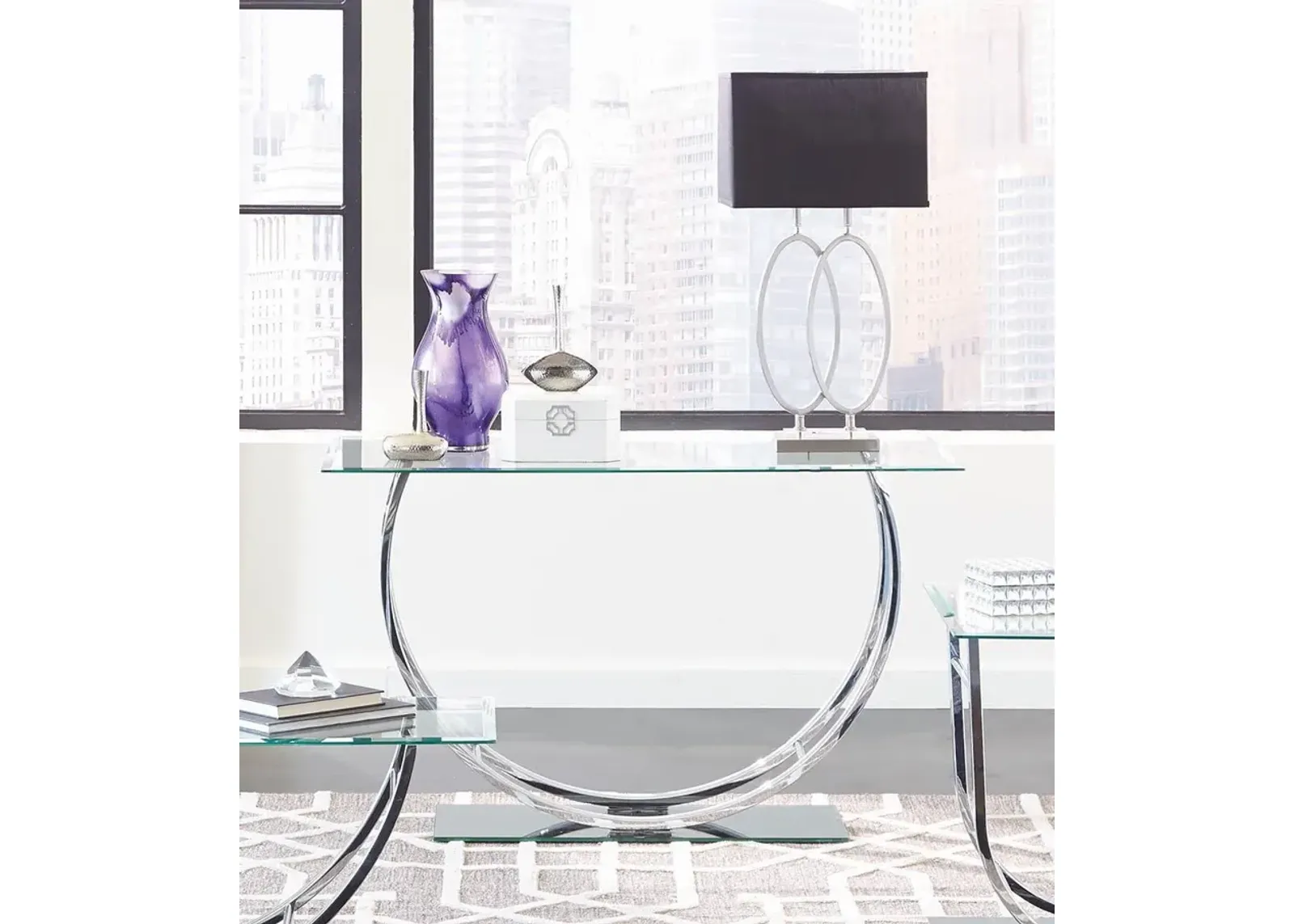 Coaster Danville U-Shaped Glass Top Entryway Console Table Chrome