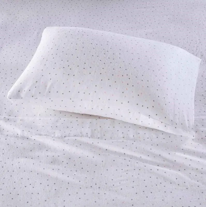 INTELLIGENT DESIGN QUEEN GREY/PINK DOTS COZY SOFT COTTON NOVELTY PRINT FLANNEL SHEET SET