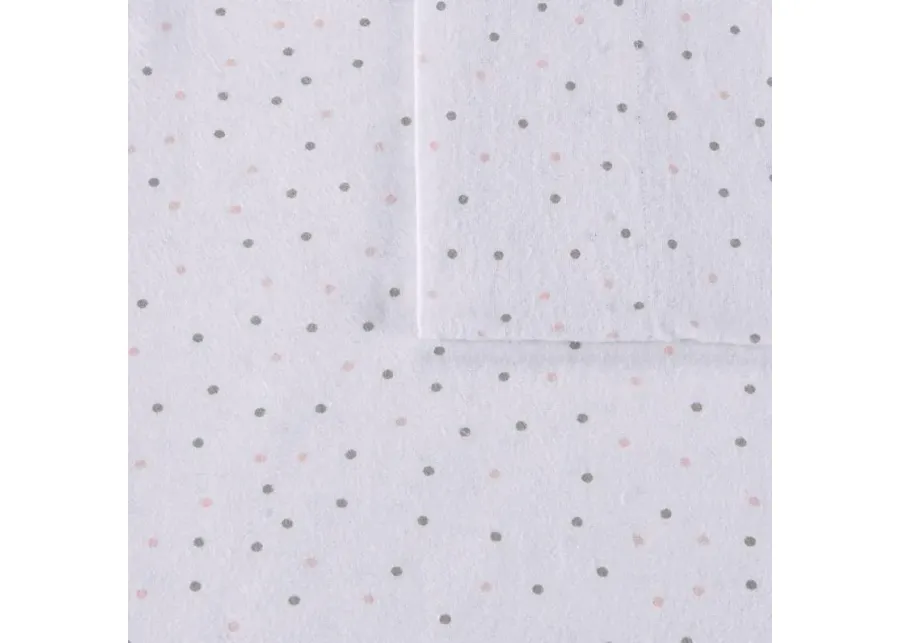 INTELLIGENT DESIGN QUEEN GREY/PINK DOTS COZY SOFT COTTON NOVELTY PRINT FLANNEL SHEET SET