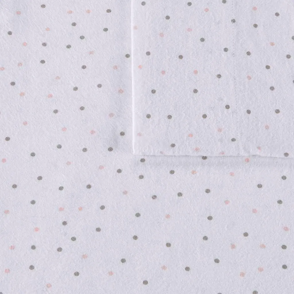 INTELLIGENT DESIGN QUEEN GREY/PINK DOTS COZY SOFT COTTON NOVELTY PRINT FLANNEL SHEET SET