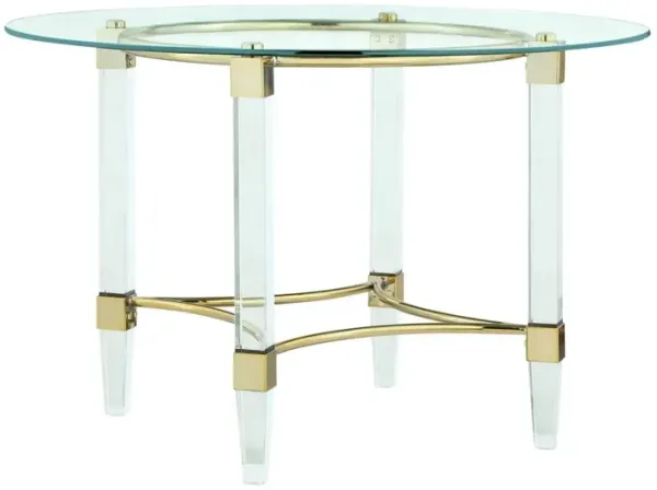 Chintaly Gold Round Glass Dining Table with Acrylic & Steel Base with Golden Accents