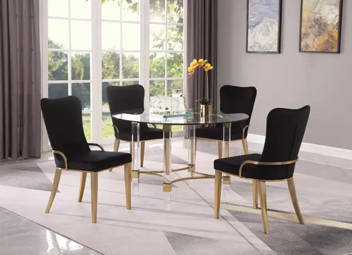 Chintaly Gold Round Glass Dining Table with Acrylic & Steel Base with Golden Accents