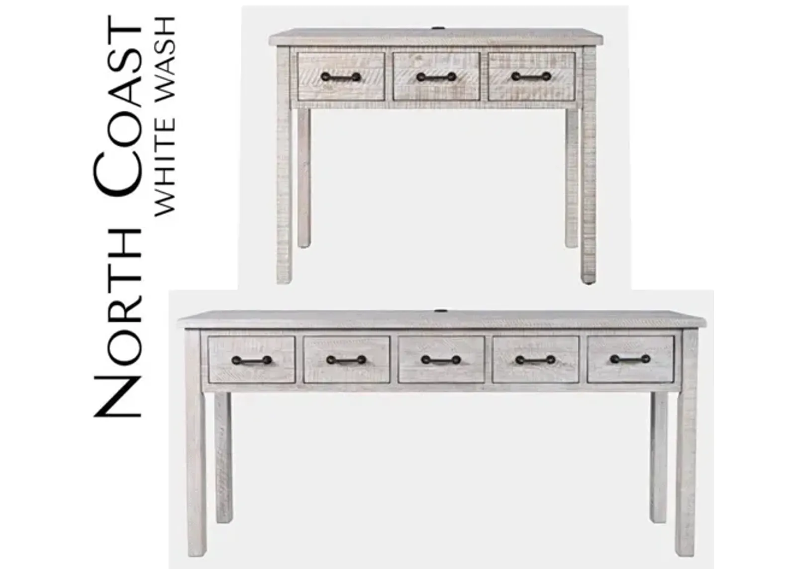 Jofran North Coast 5-Drawer Accent White Wash Console Accent Table