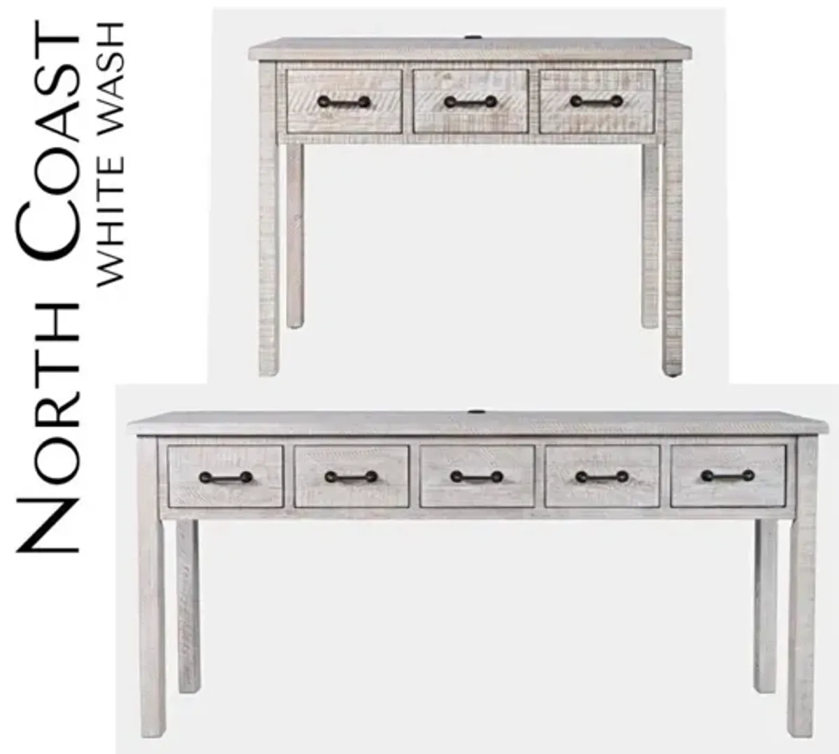 Jofran North Coast 5-Drawer Accent White Wash Console Accent Table