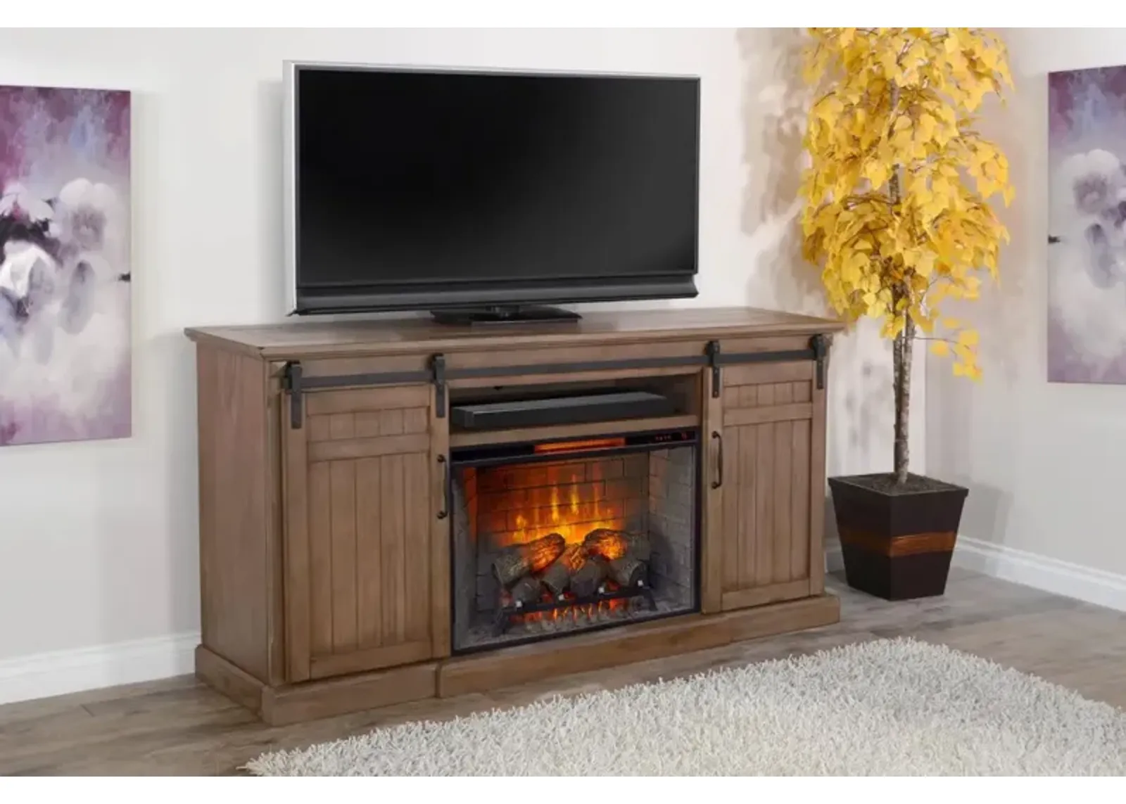 Sunny Designs Doe Valley Buckskin TV Stand 78 Inch Console with Fireplace Option