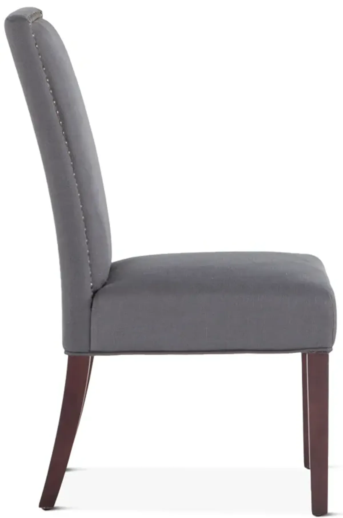 Home Trends Design Dark Grey Linen Fabric Upholstered Dining Chair with Nailhead Trim in Dark Walnut Finish