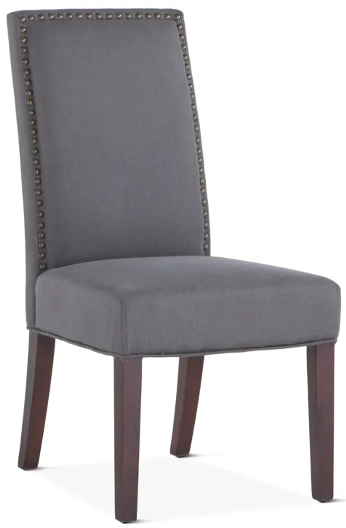 Home Trends Design Dark Grey Linen Fabric Upholstered Dining Chair with Nailhead Trim in Dark Walnut Finish