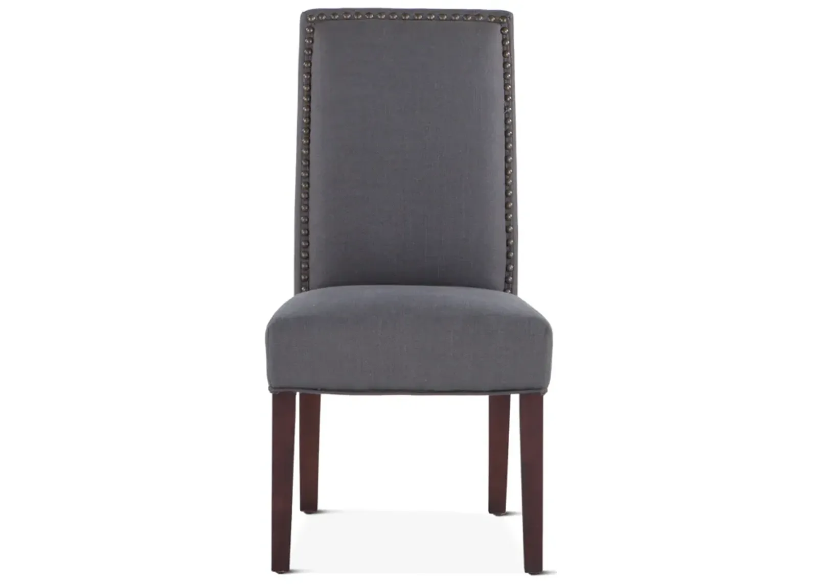 Home Trends Design Dark Grey Linen Fabric Upholstered Dining Chair with Nailhead Trim in Dark Walnut Finish