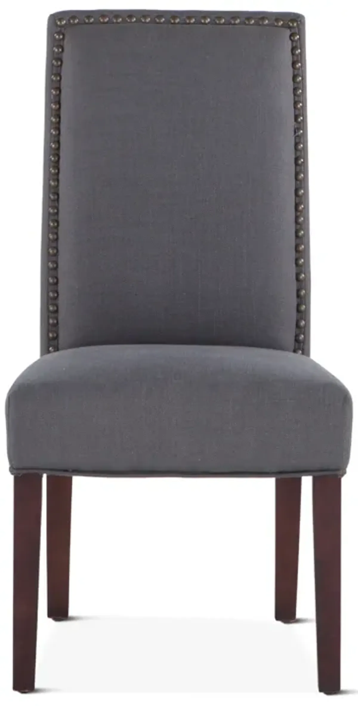 Home Trends Design Dark Grey Linen Fabric Upholstered Dining Chair with Nailhead Trim in Dark Walnut Finish