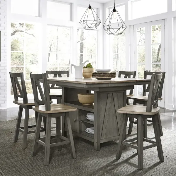 Liberty Furniture 7-Piece Gray & Sandstone Gathering Dining Table Set Lindsey Farm