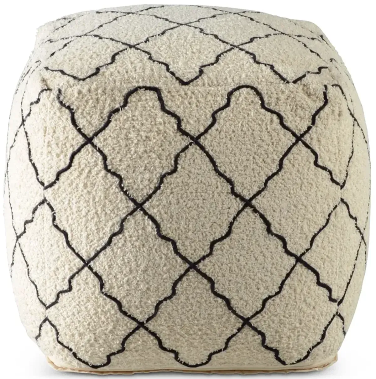 Steve Silver Lattice Handwoven Pouf Ottoman In White & Gray Lattice Fabric