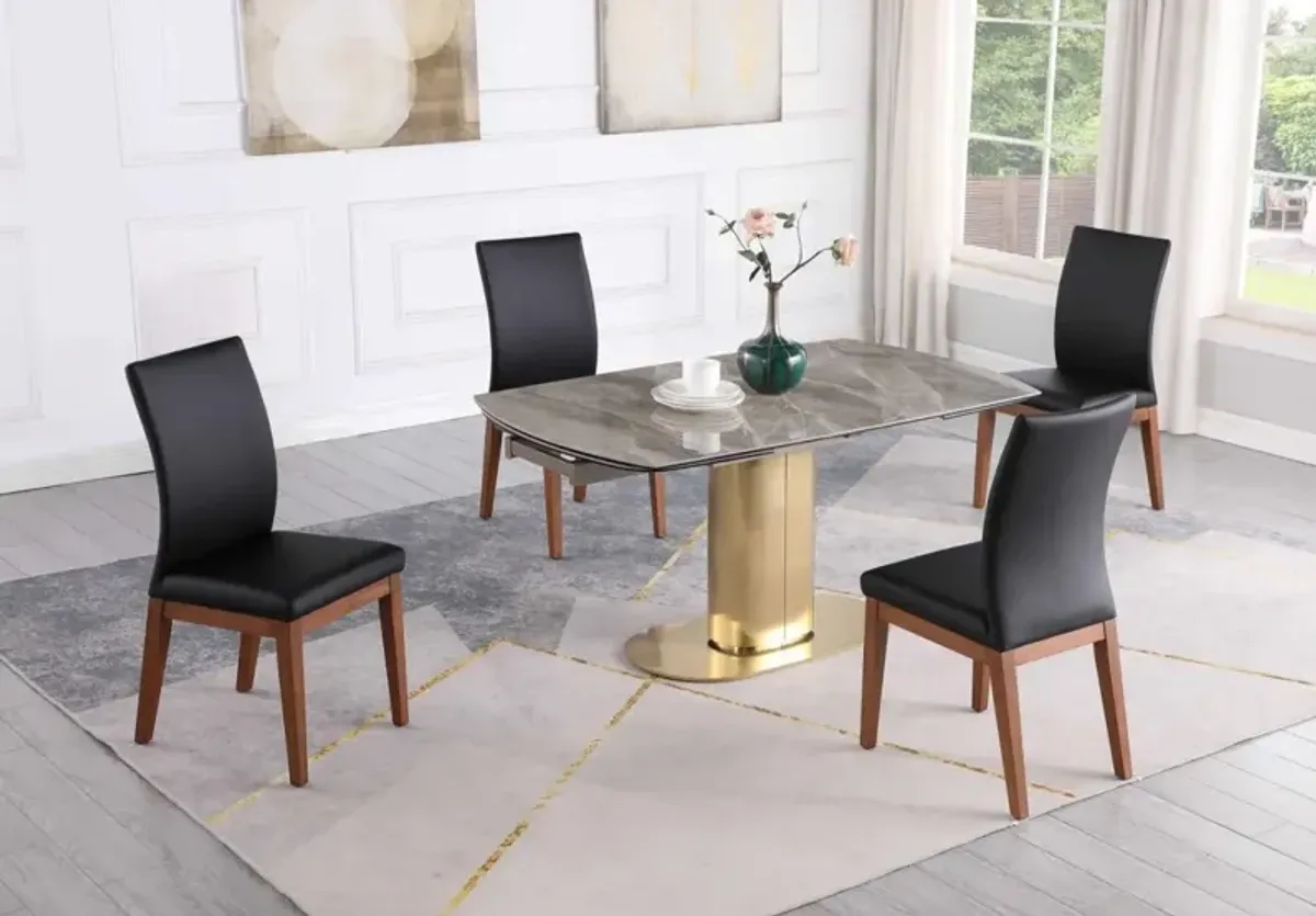 Chintaly Karla Dining Set with Extendable Marbleized Ceramic Table & Solid Wood Chairs