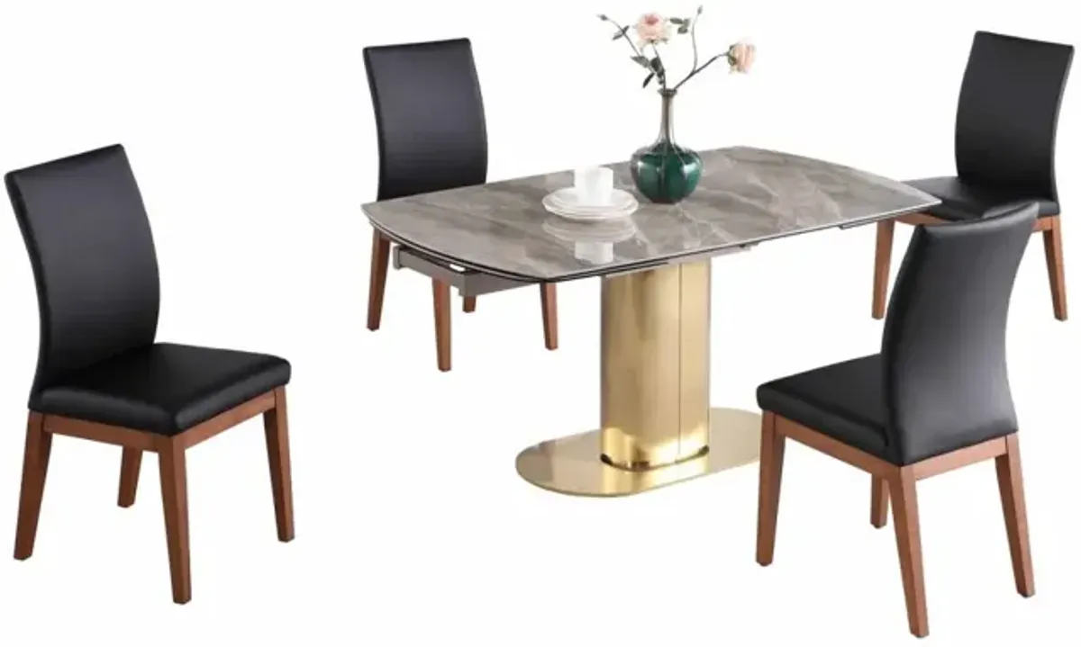 Chintaly Karla Dining Set with Extendable Marbleized Ceramic Table & Solid Wood Chairs