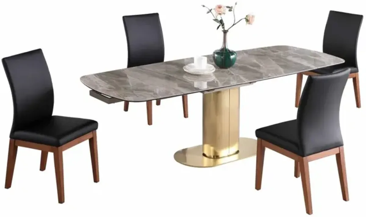 Chintaly Karla Dining Set with Extendable Marbleized Ceramic Table & Solid Wood Chairs