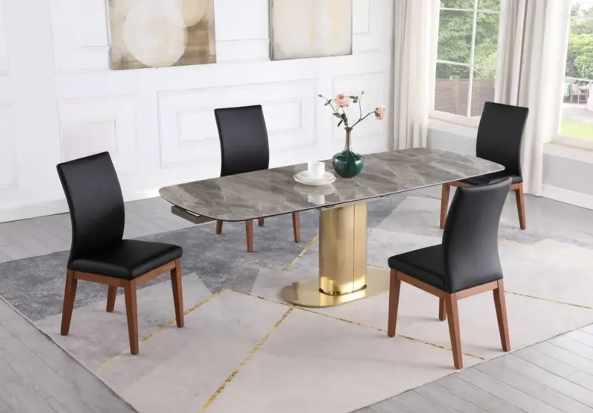 Chintaly Karla Dining Set with Extendable Marbleized Ceramic Table & Solid Wood Chairs