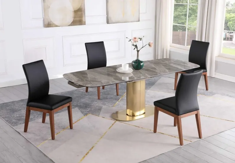 KARLA DINING SET WITH EXTENDABLE MARBLEIZED CERAMIC TABLE & SOLID WOOD CHAIRS