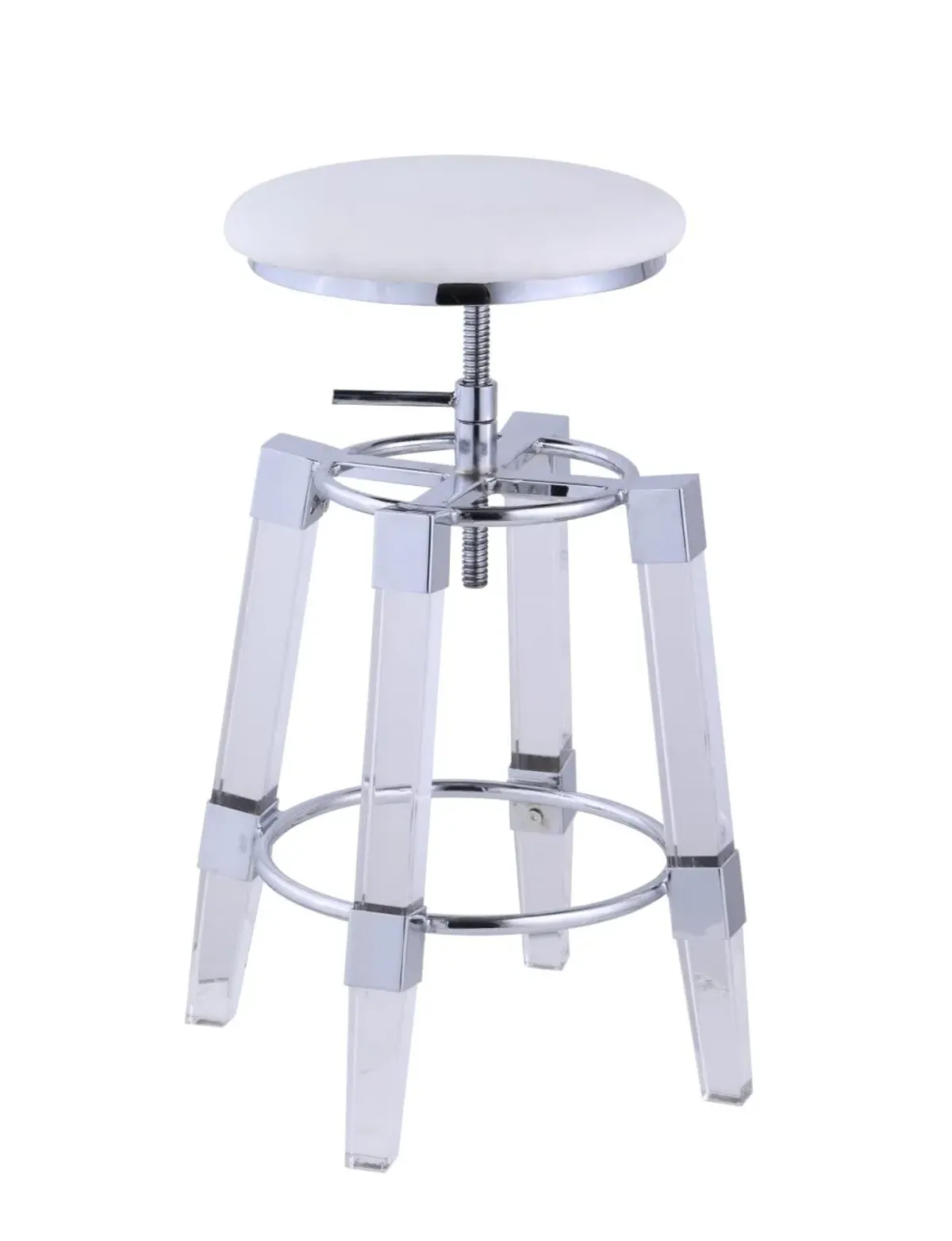 Chintaly White Contemporary Rotation-Adjustable Stool with Upholstered Seat