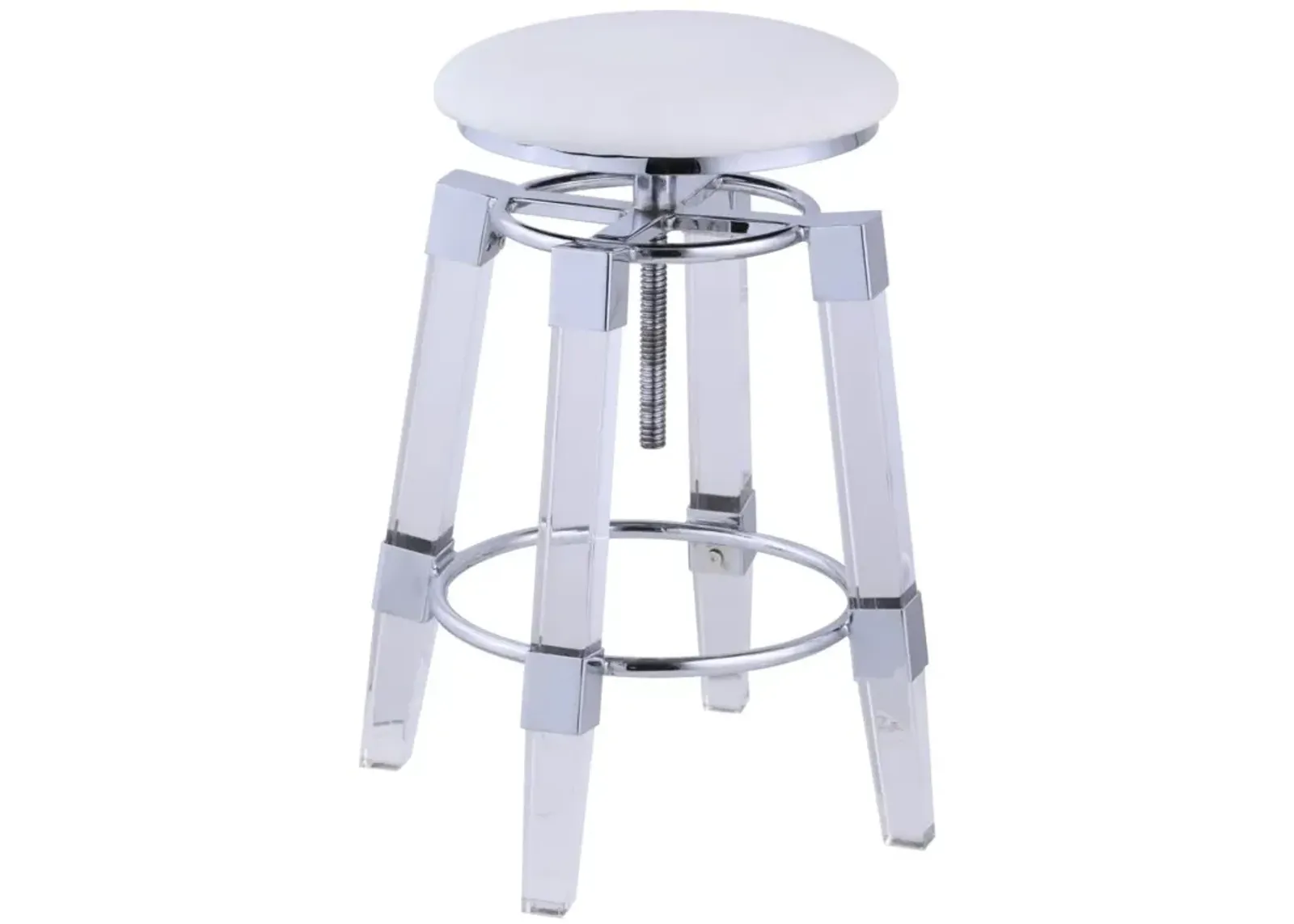 Chintaly White Contemporary Rotation-Adjustable Stool with Upholstered Seat