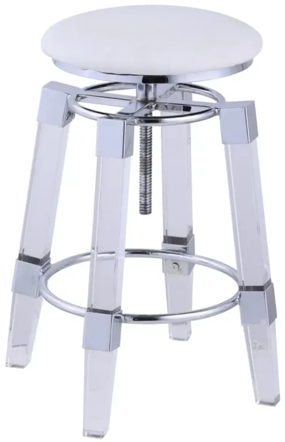 Chintaly White Contemporary Rotation-Adjustable Stool with Upholstered Seat