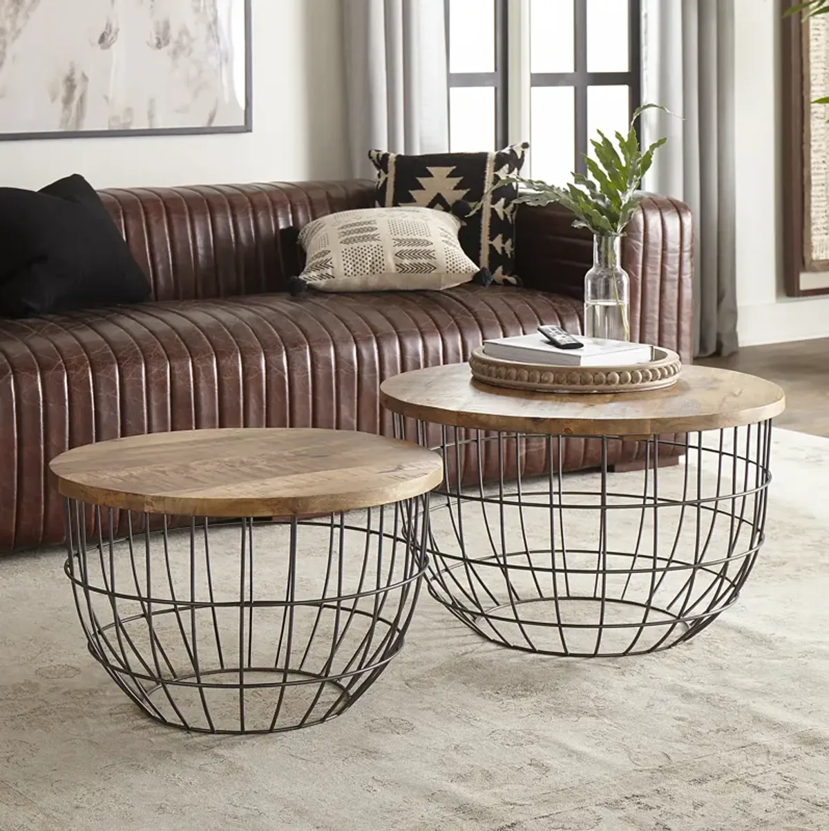 Liberty Furniture Akins Gunmetal/Weathered Honey Nesting Caged Accent Tables