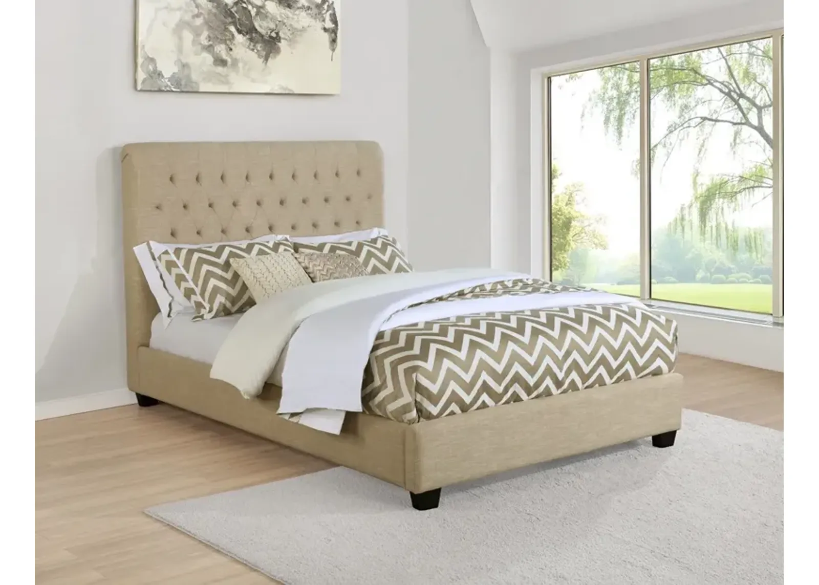 Coaster Chloe Upholstered Queen Panel Bed Oatmeal