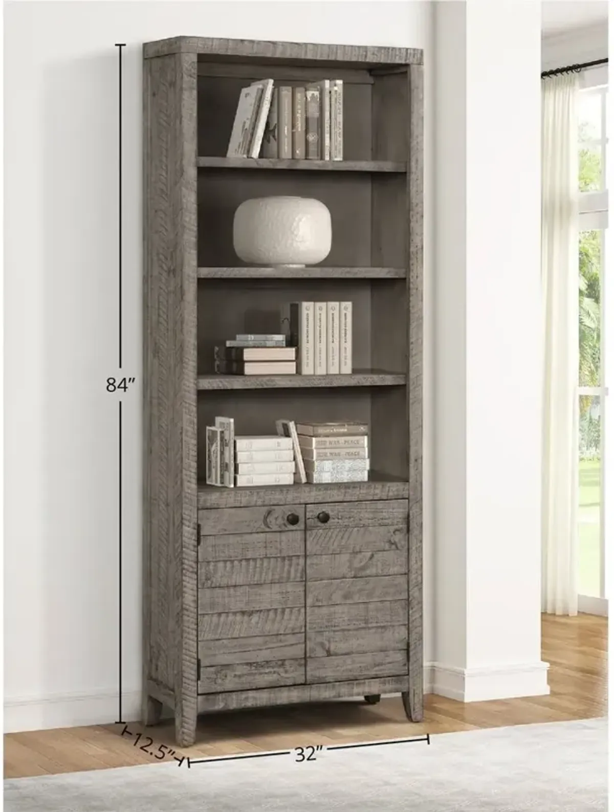 Parker House Tempe Grey Stone 32 Inch Open Top Bookcase