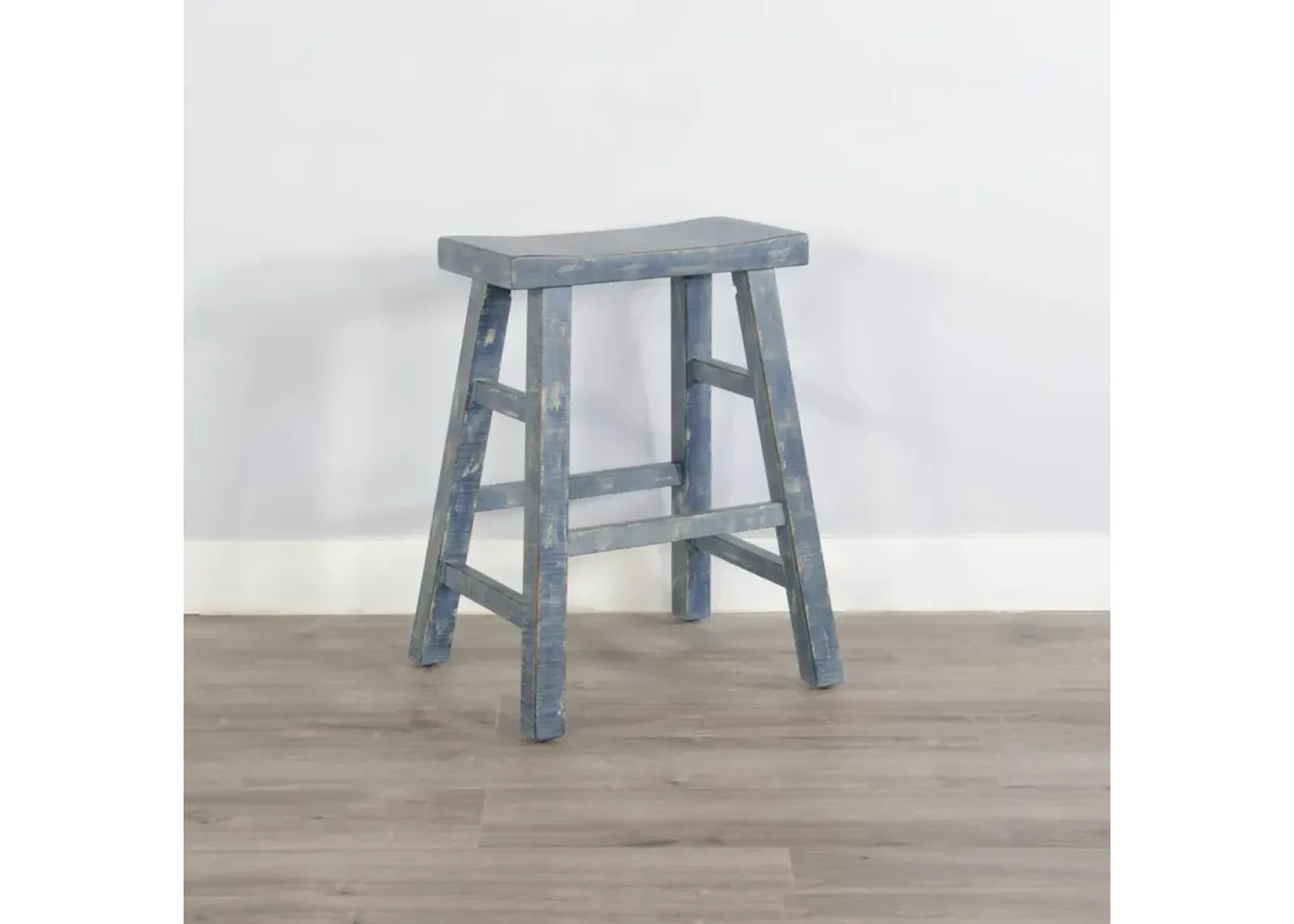 Sunny Designs Marina Ocean Blue 24 Inch Saddle Seat Counter-Height Stool with Wooden Seat