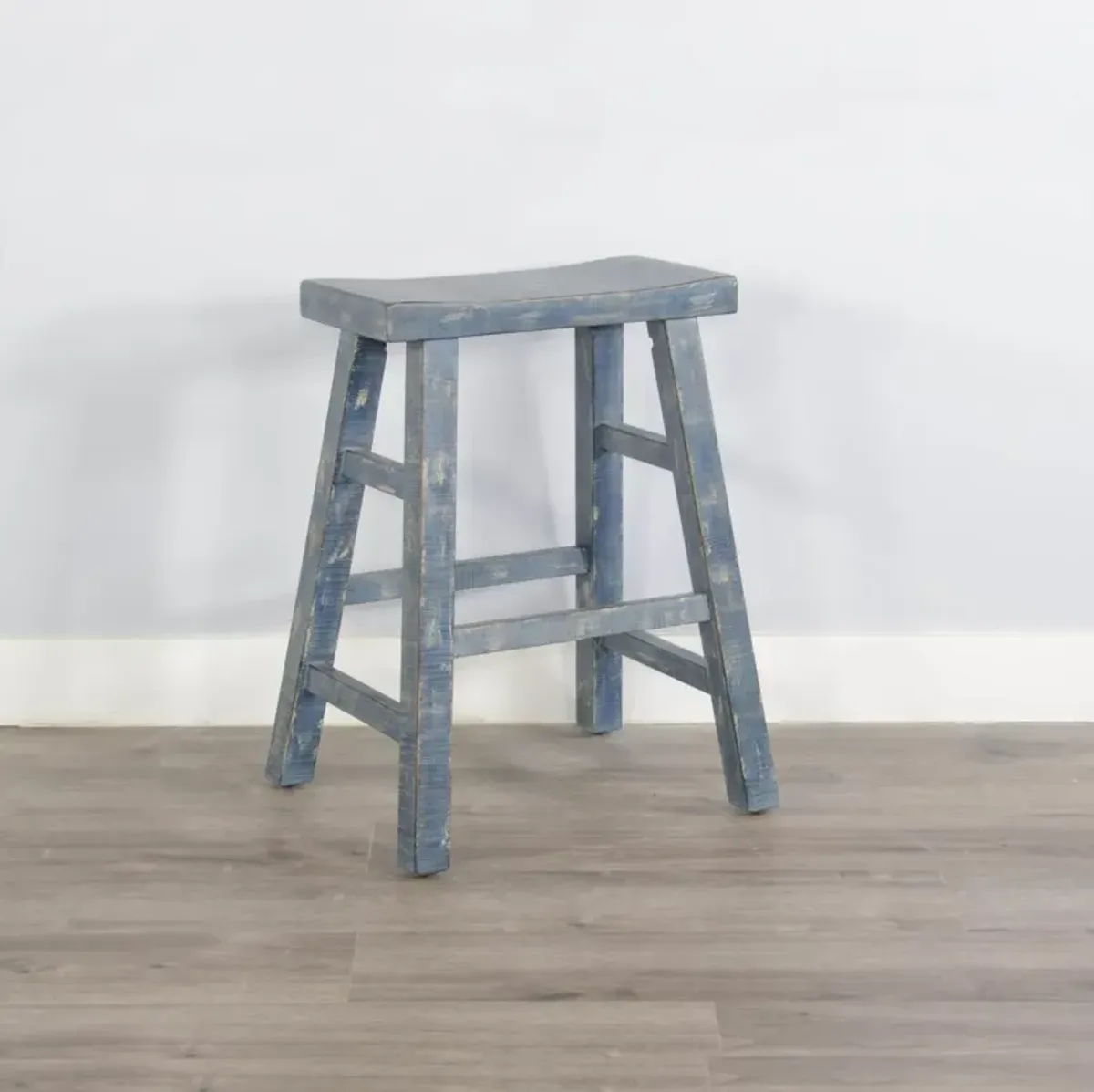 Sunny Designs Marina Ocean Blue 24 Inch Saddle Seat Counter-Height Stool with Wooden Seat