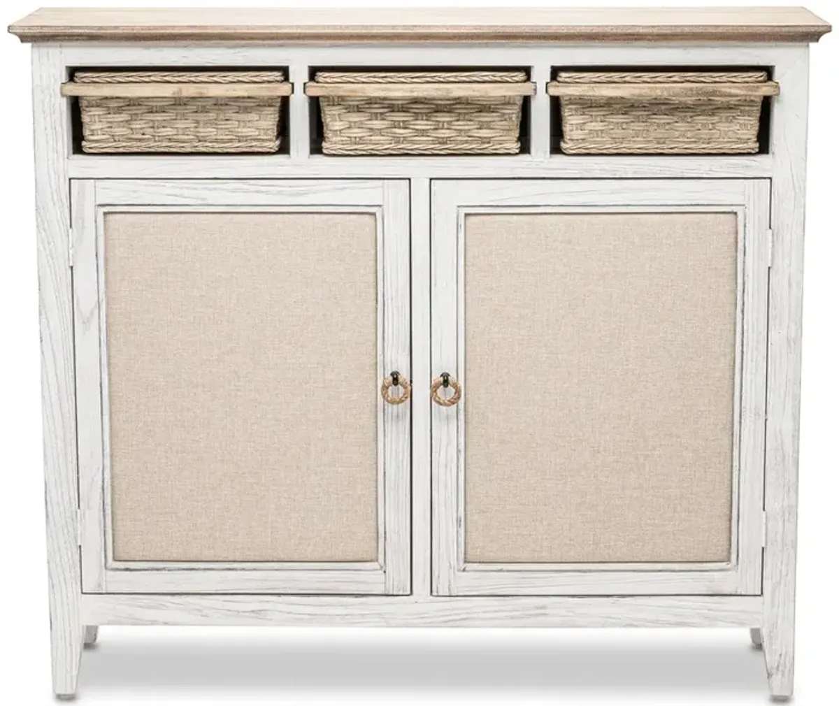 Seawinds Captiva Island Entry Cabinet with Baskets Beach Sand Finish