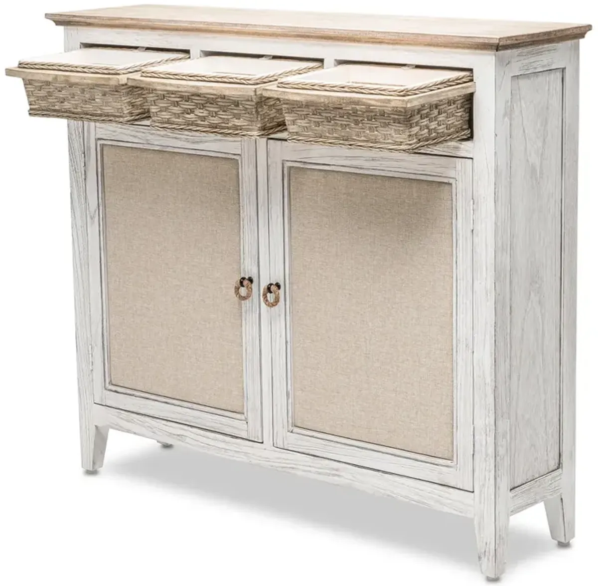 Seawinds Captiva Island Entry Cabinet with Baskets Beach Sand Finish