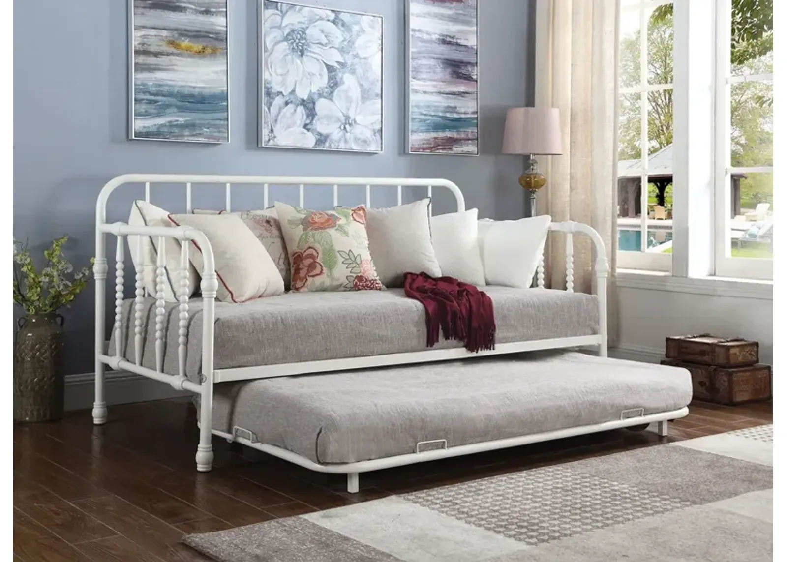 Coaster Marina Metal Twin Daybed with Trundle White