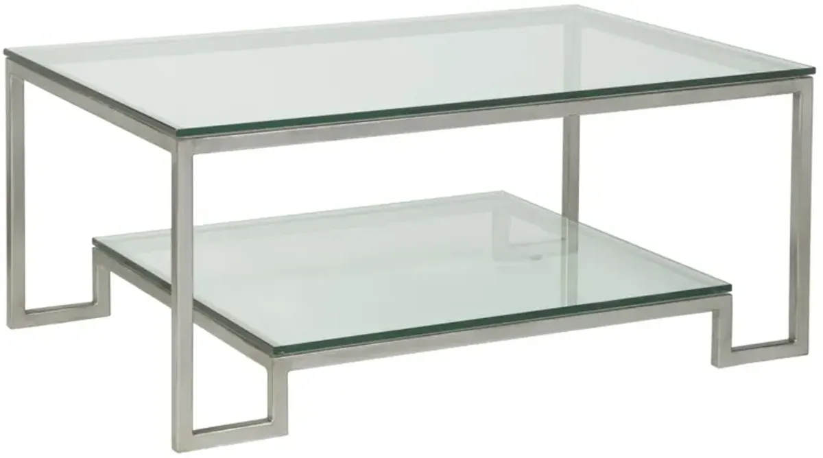 Artistica Home by Lexington Metal Designs Bonaire 42 Inch Rectangular Metal Cocktail Table Silver Leaf/Clear