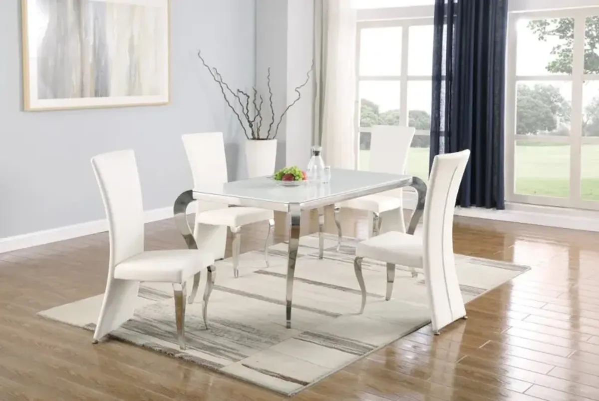 TERESA WHITE DINING SET WITH STARPHIRE GLASS TOP & 4 HIGH-BACK CHAIRS