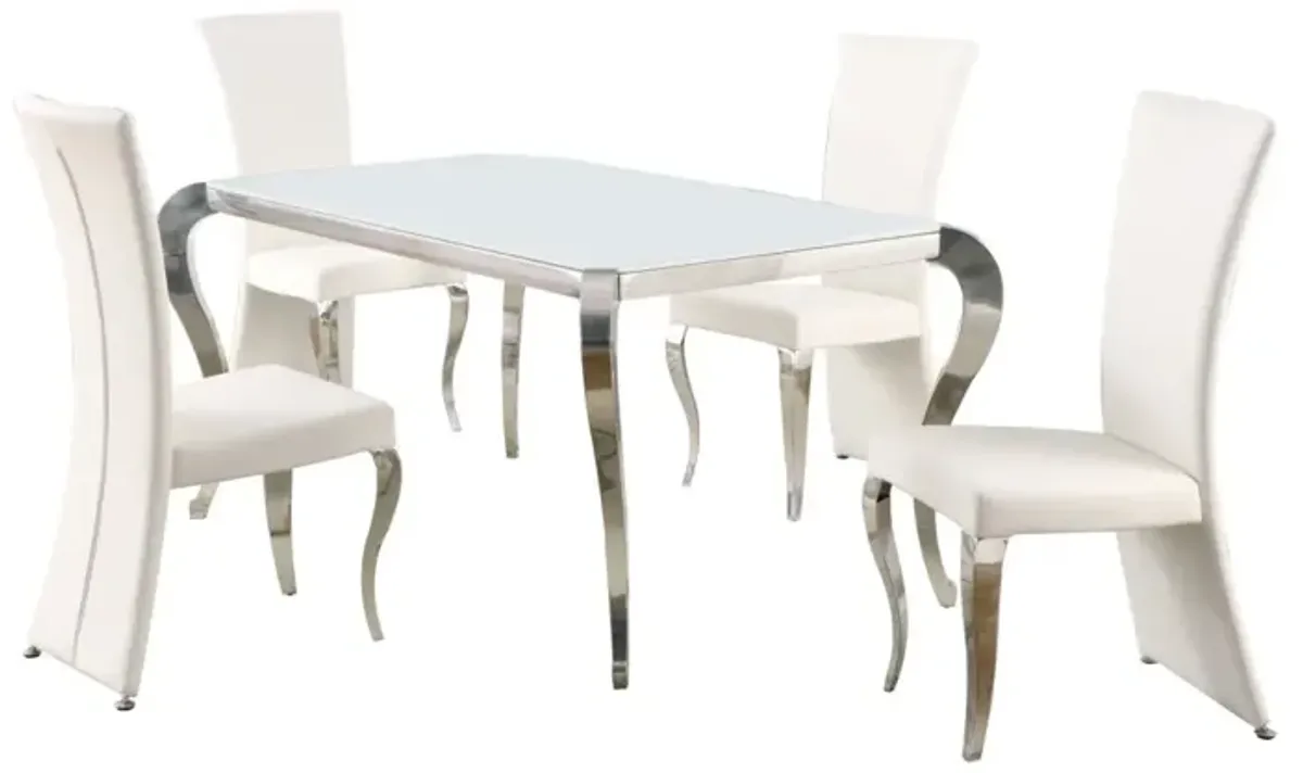 Chintaly Teresa White Dining Set with Starphire Glass Top & 4 High-Back Chairs