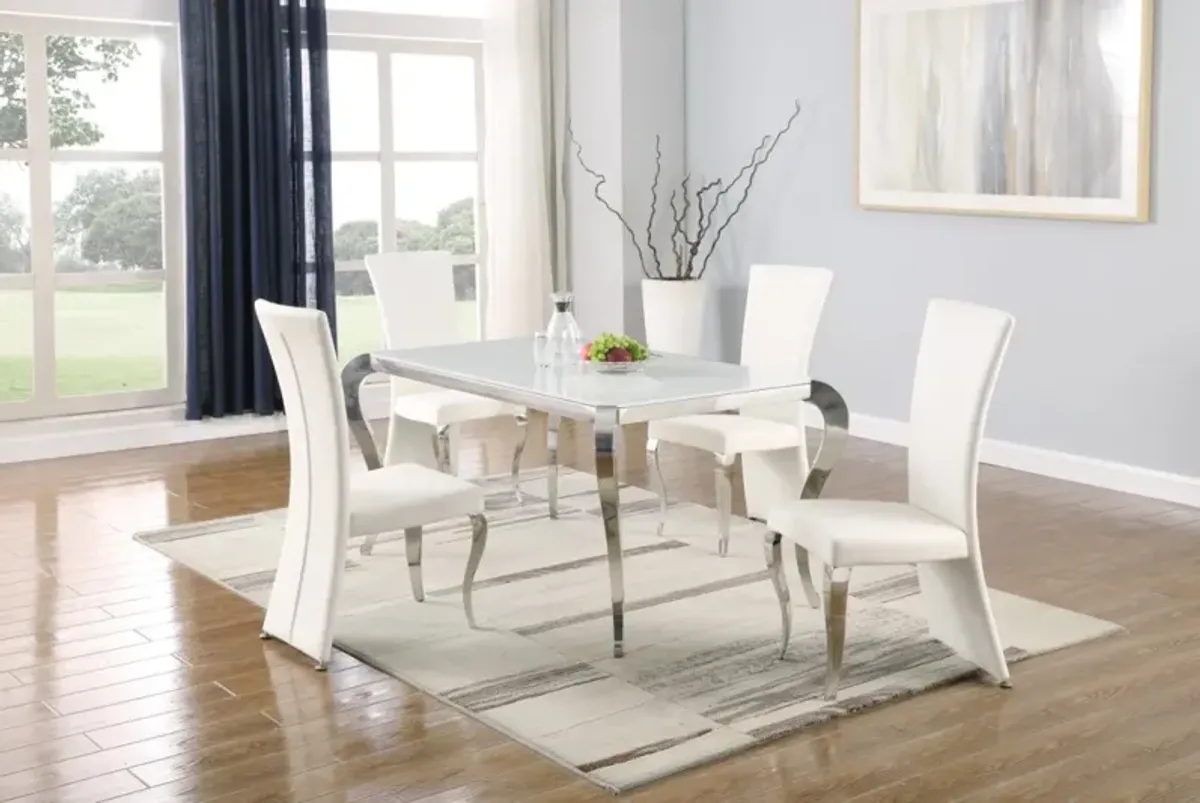 TERESA WHITE DINING SET WITH STARPHIRE GLASS TOP & 4 HIGH-BACK CHAIRS