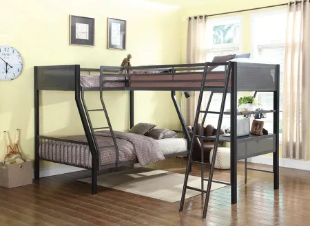 MEYERS TWIN-OVER-FULL BUNK BED WITH LOFT ADD-ON BLACK/GUNMETAL