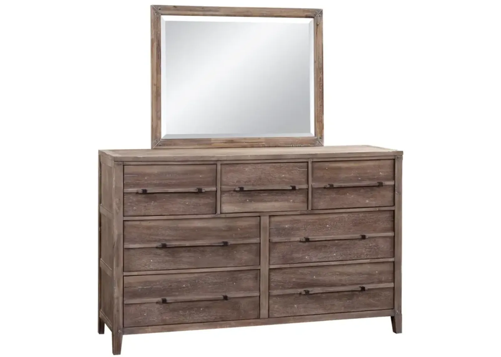 American Woodcrafters Complete Queen Bedroom Set Grey Panel Bed, Dresser, Mirror, Nightstand & Chest Weathered Grey Aurora