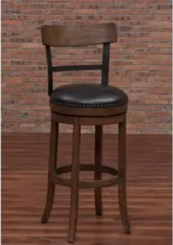 American Woodcrafters Taranto Stool with Wooden Back Frame in Washed Brown