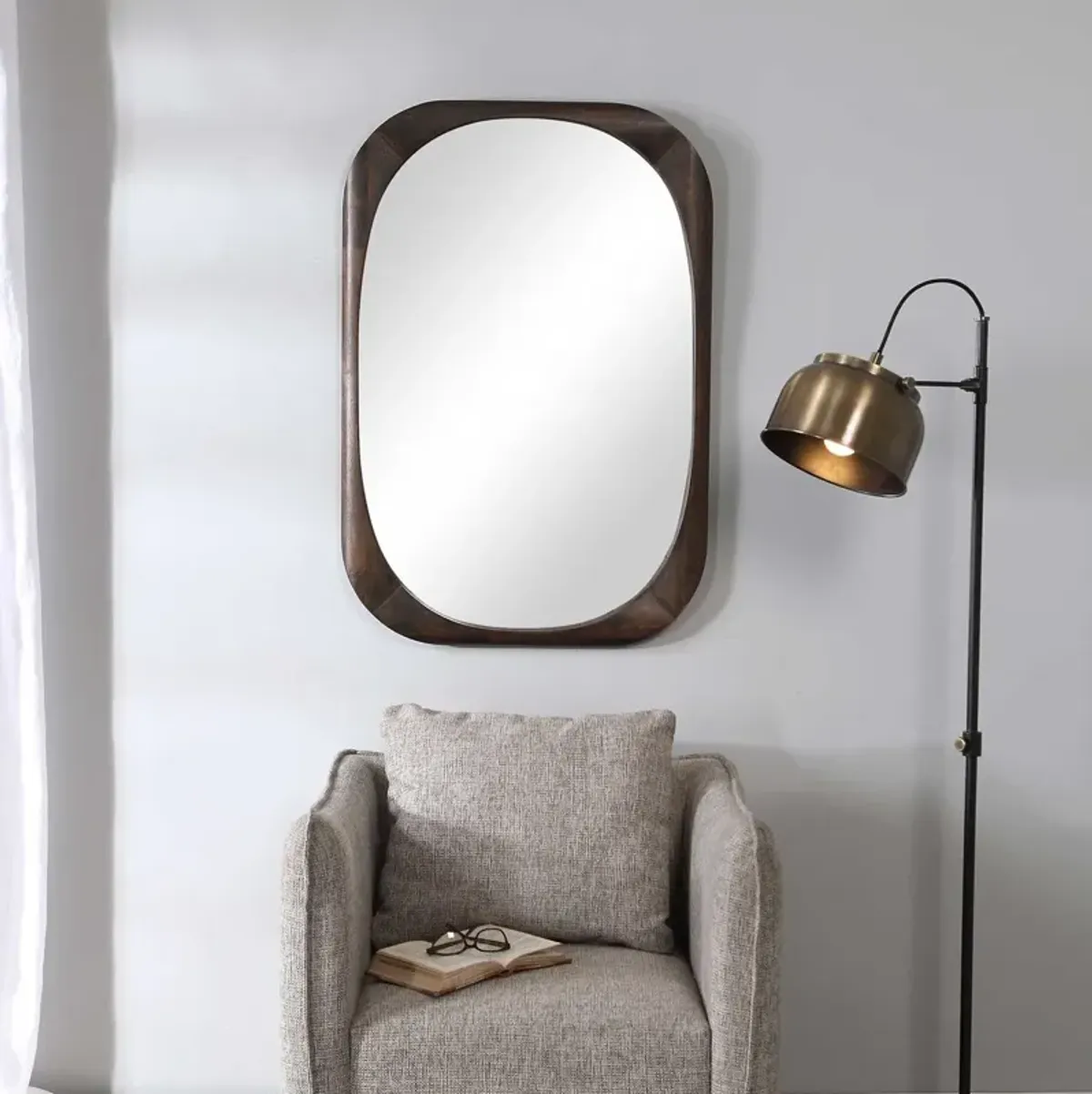 Uttermost Sheldon Dark Walnut Mid-Century Mirror