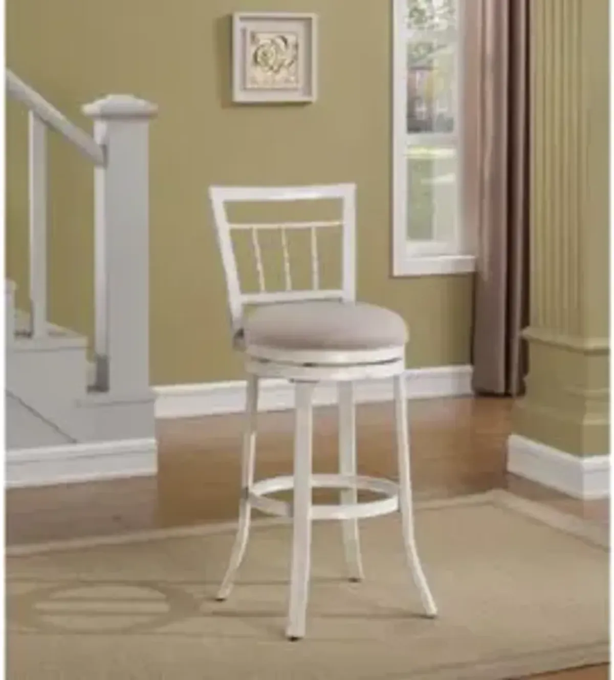 American Woodcrafters Palazzo Stool with Metal Back Frame in Antique White