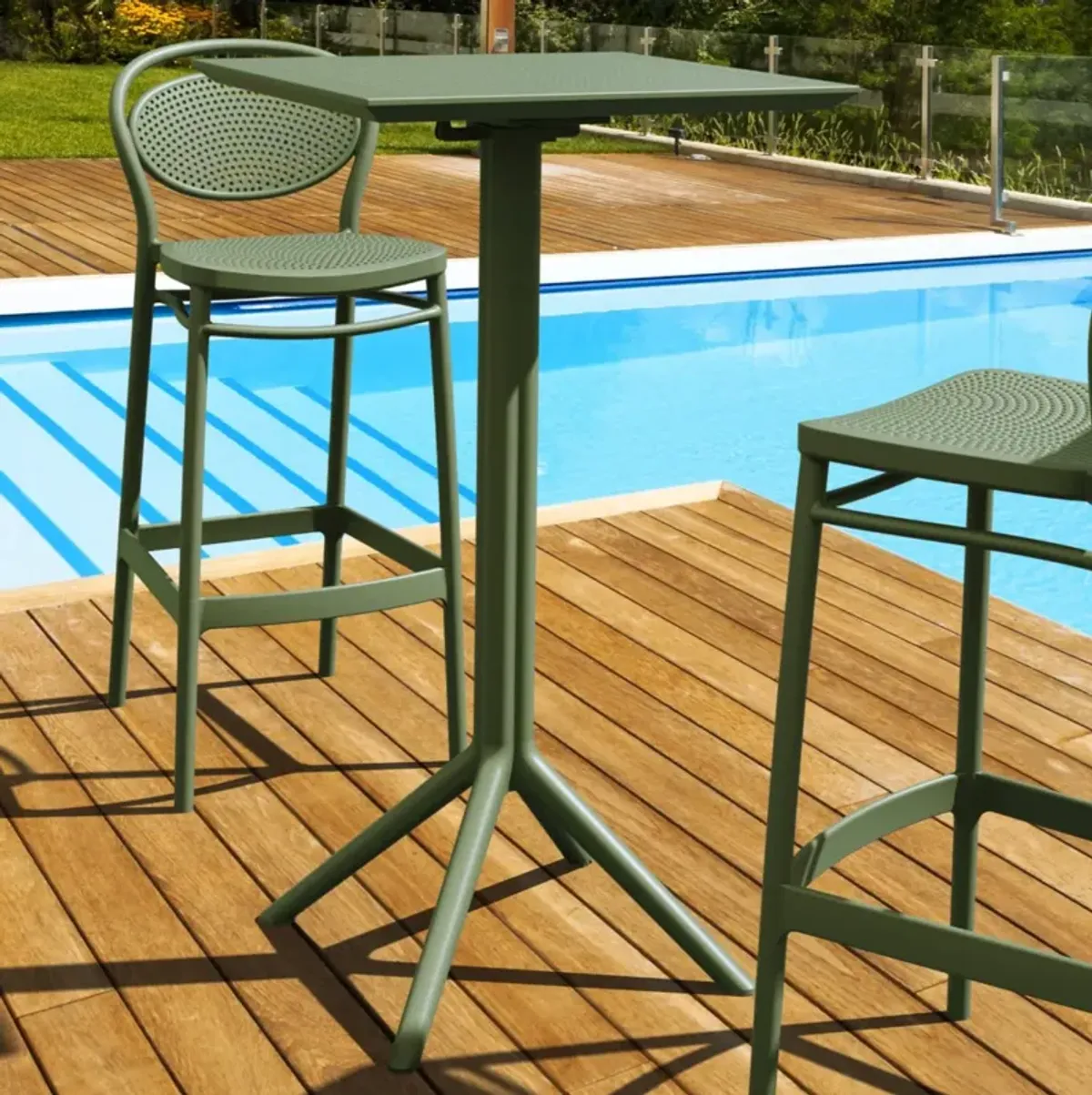 Compamia 24 Inch Outdoor Sky Square Folding Bar Table Olive Green