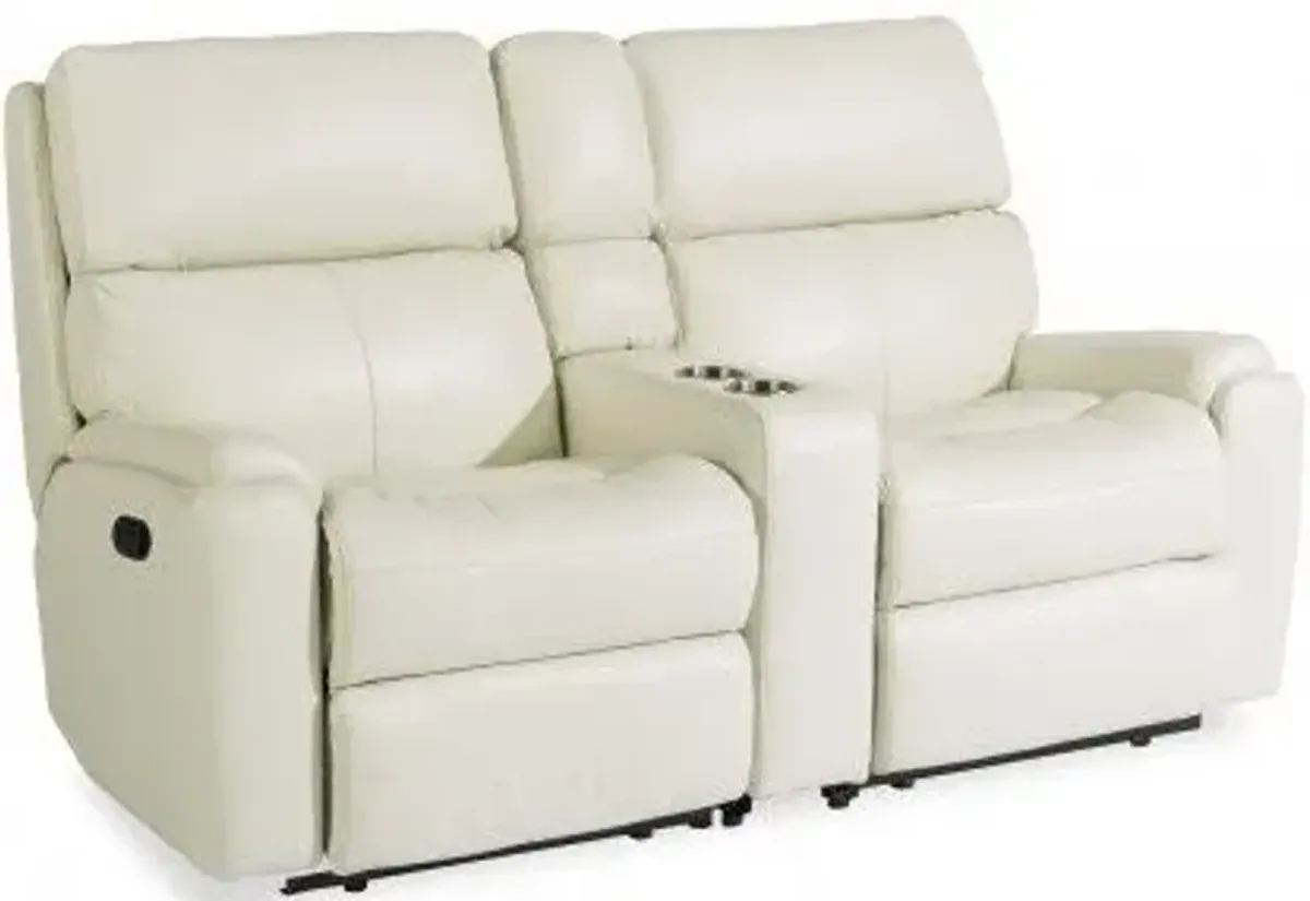 Flexsteel Rio White Reclining Leather Loveseat with Console