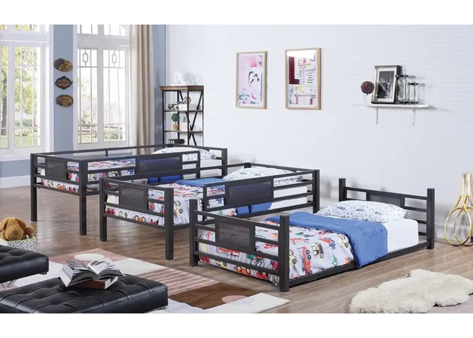 Rogen Metal Twin Triple Bunk Bed Dark Bronze