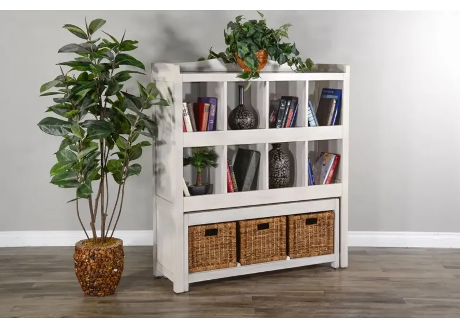 Sunny Designs Marble White Storage Bookcase & Bench