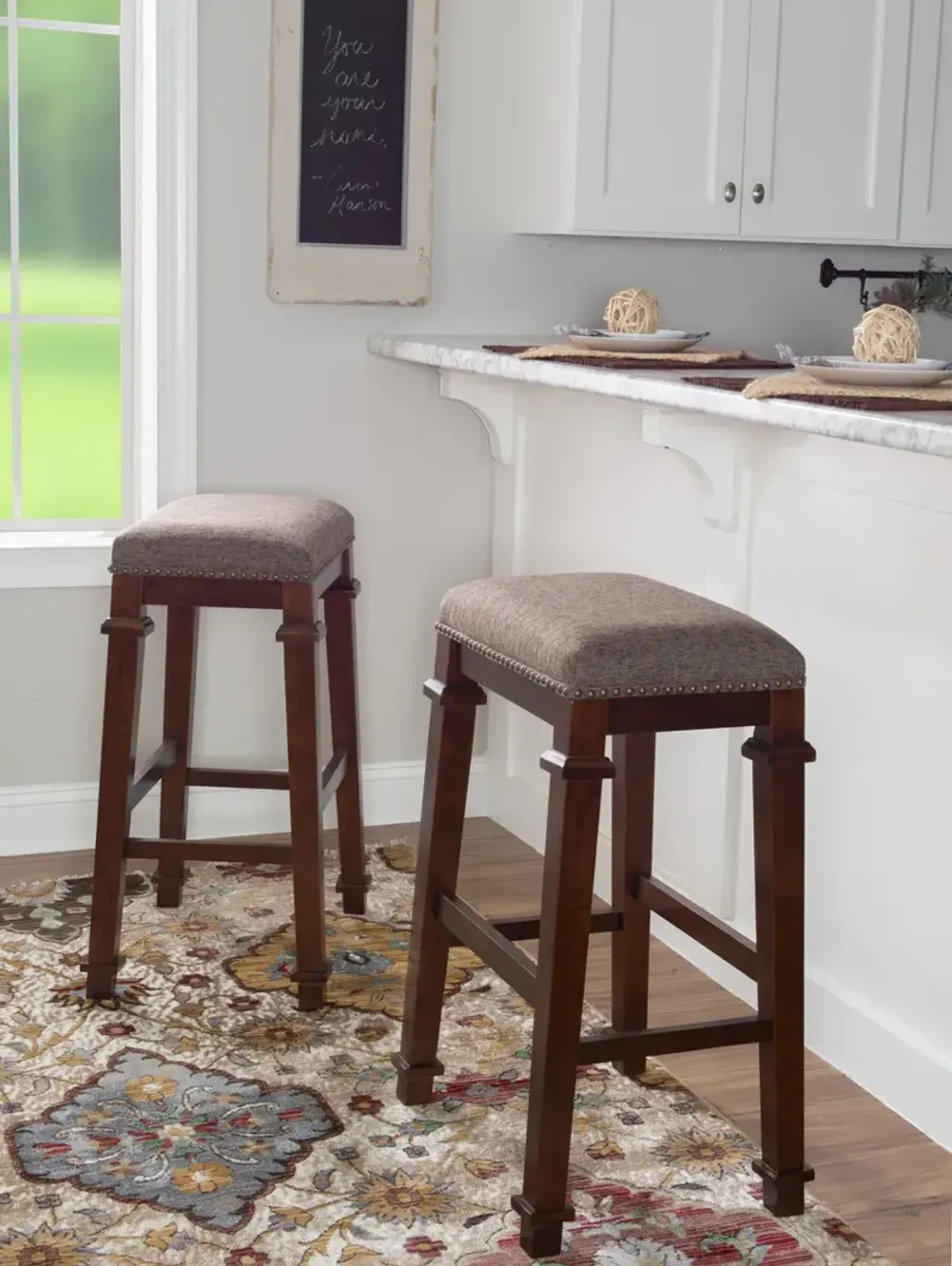 Linon Kennedy Backless Tweed Bar Stool