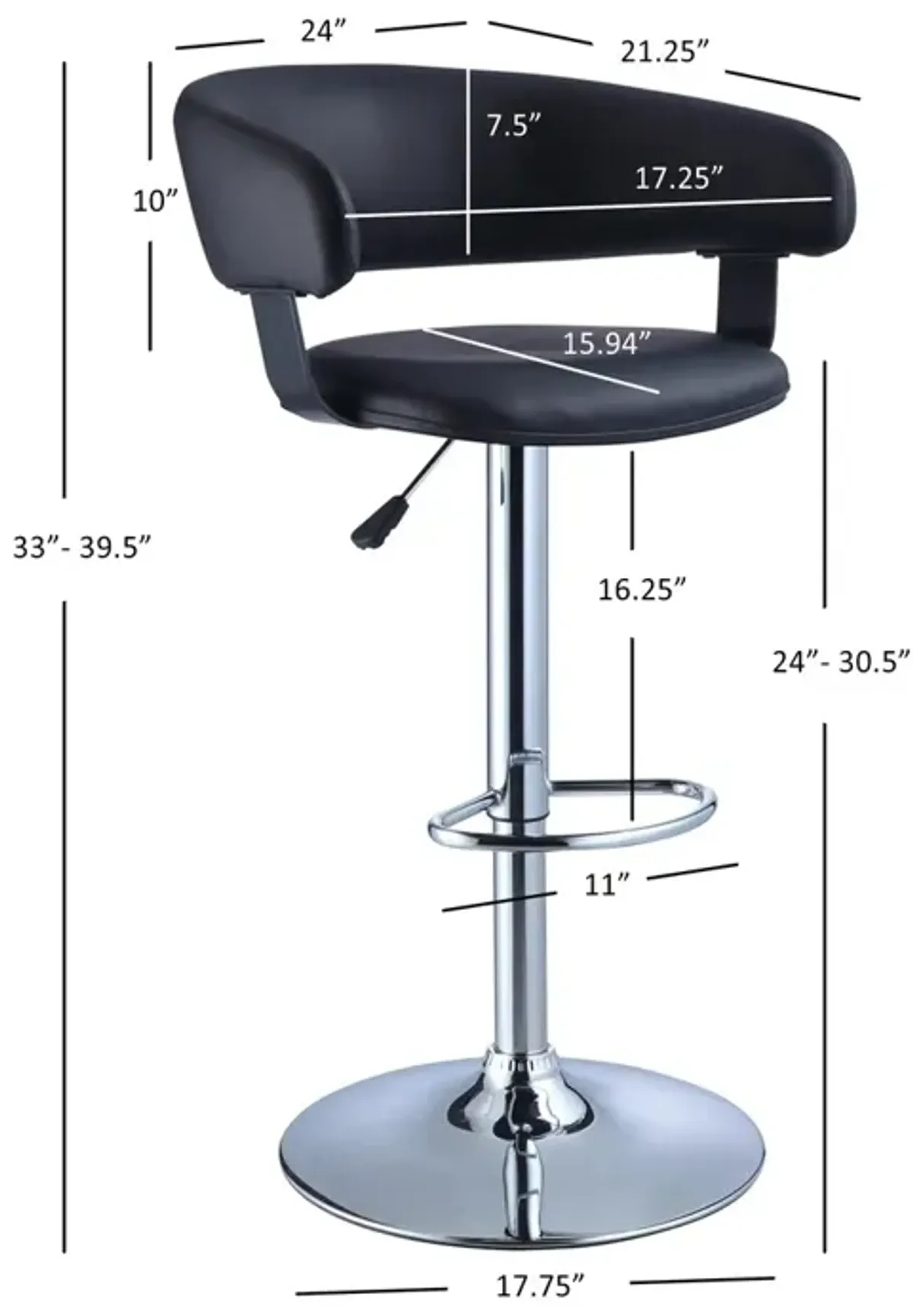 Powell Black Faux Leather Barrel & Chrome Adjustable Height Bar Stool