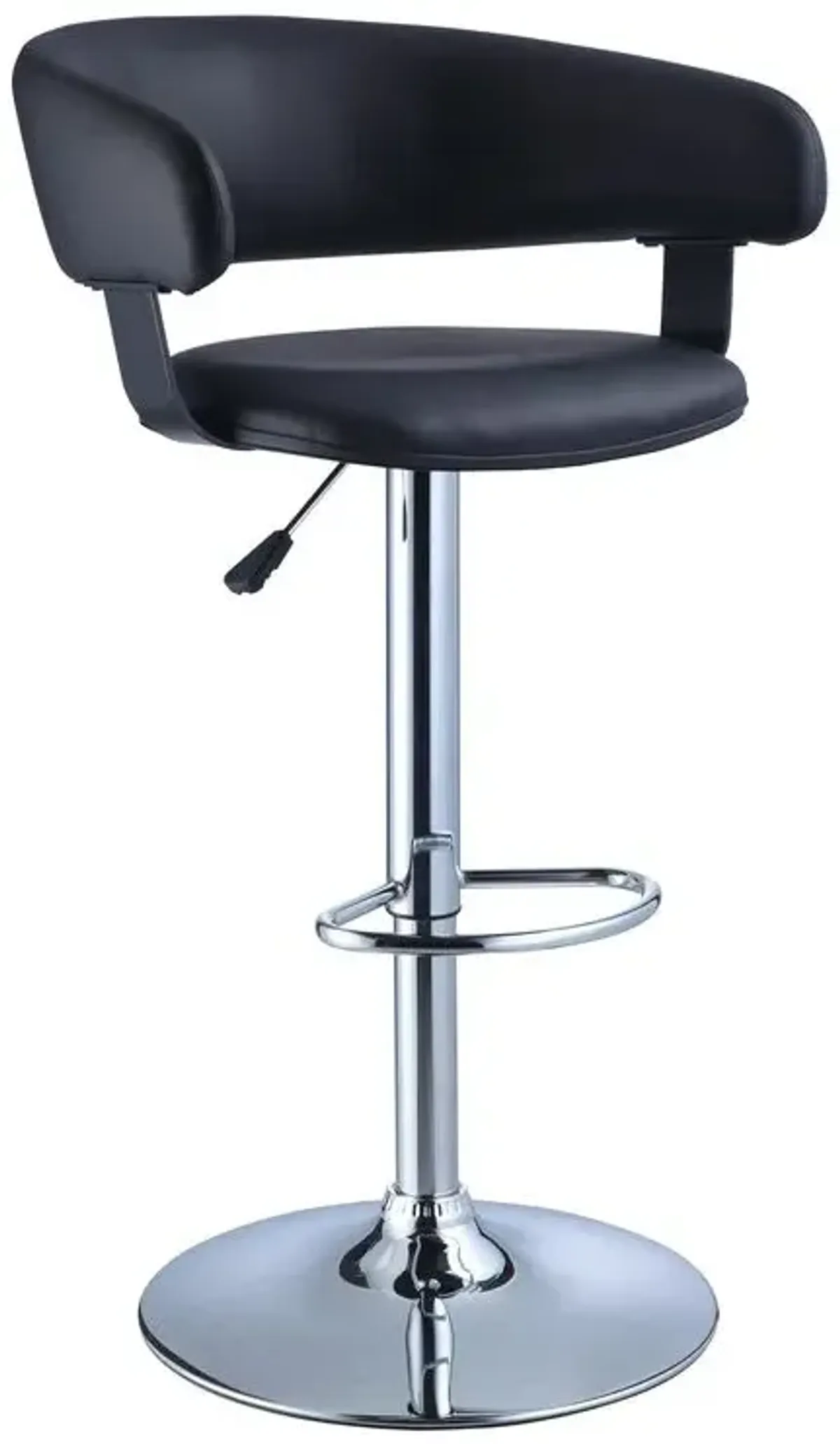 BLACK FAUX LEATHER BARREL & CHROME ADJUSTABLE HEIGHT BAR STOOL